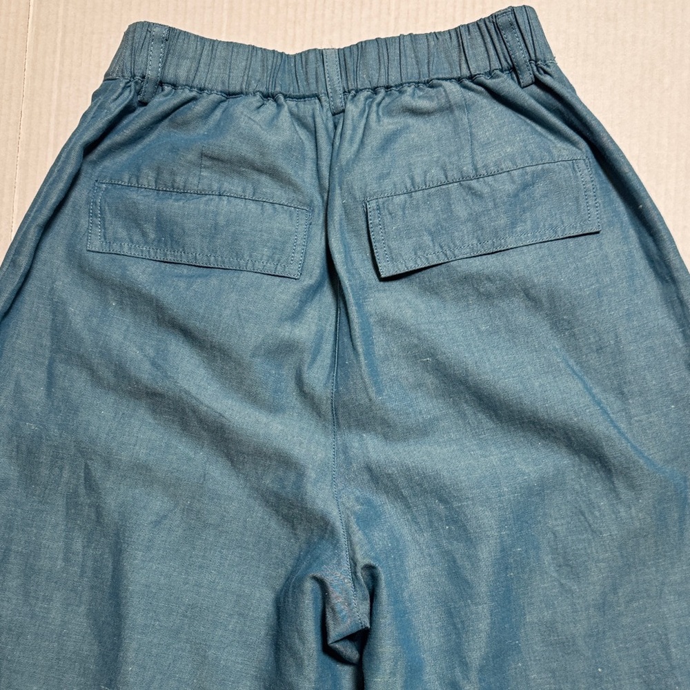 MOUSSY Out Pocket Bag Blue Cargo Pants Cotton Linen Elastic‎ Waist Stacking SZ 1 - Picture 15 of 16